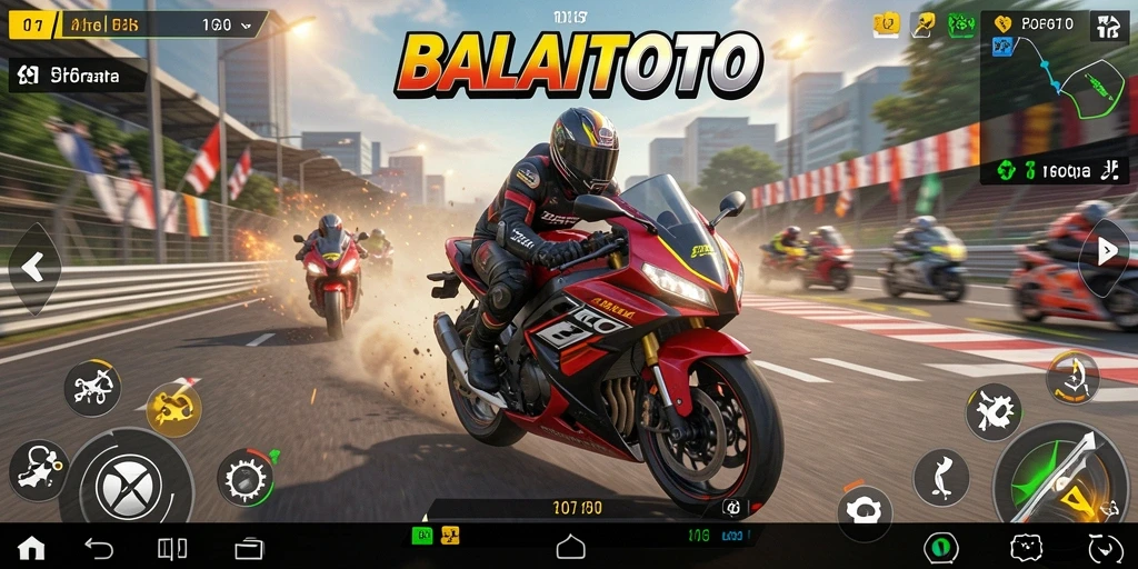 Screenshot BALAITOTO menampilkan aksi balap motor yang mendebarkan.