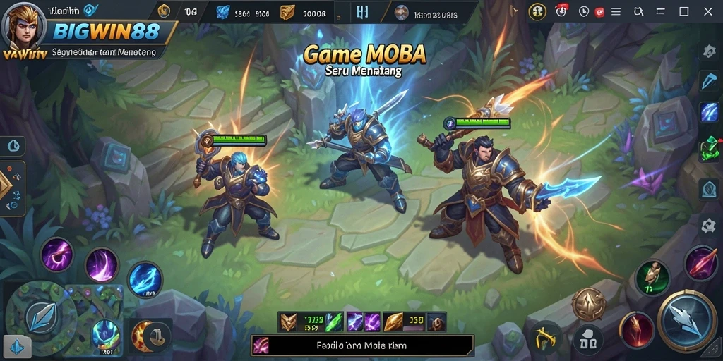 Tampilan gameplay MOBA yang seru dan penuh aksi.