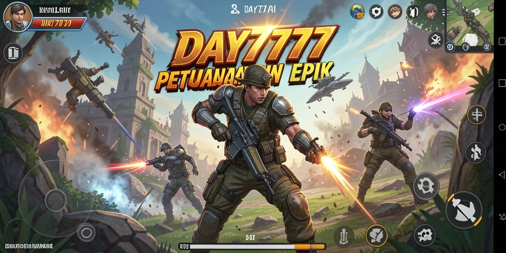 Screenshot DAY777 menunjukkan aksi menegangkan di arena pertempuran.