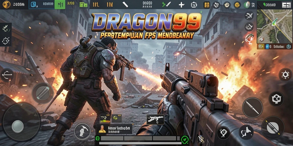 Screenshot gameplay DRAGON99 menampilkan pertempuran intens FPS.