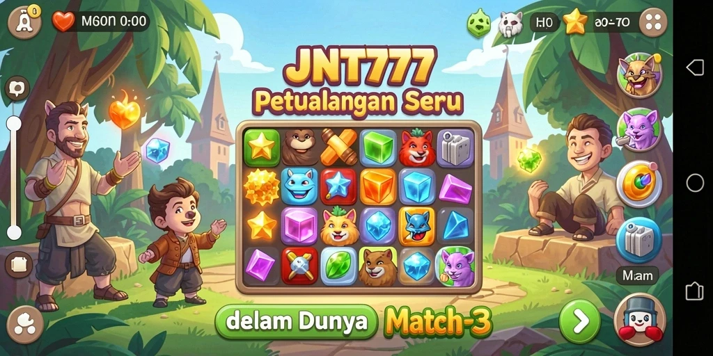 Tampilan gameplay JNT777 dengan warna-warnanya yang cerah dan efek animasi.