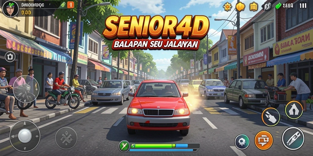 Tampilan gameplay seru dari SENIOR4D dengan aksi balapan yang mendebarkan.