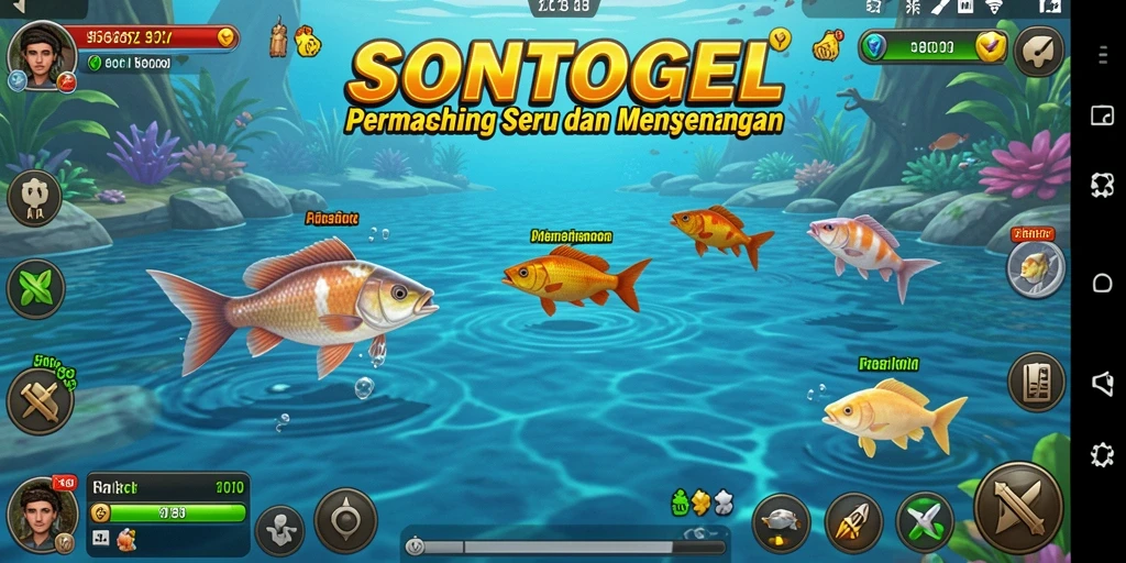 Tampilan gameplay SONTOGEL yang menampilkan aksi memancing seru.