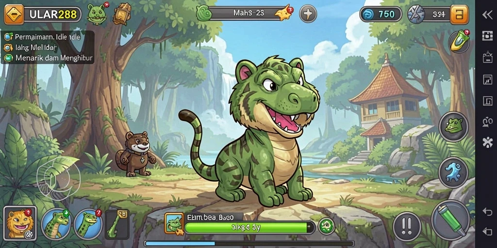 Tangkapan layar gameplay ULAR288 yang menunjukkan karakter sedang mengumpulkan sumber daya.