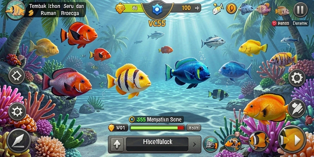 Tampilan gameplay menarik dari VC55 dengan berbagai pilihan ikan.