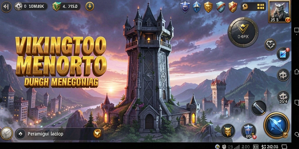 Tampilan gameplay VIKINGTOTO dengan menara yang strategis dan musuh yang menyerang.