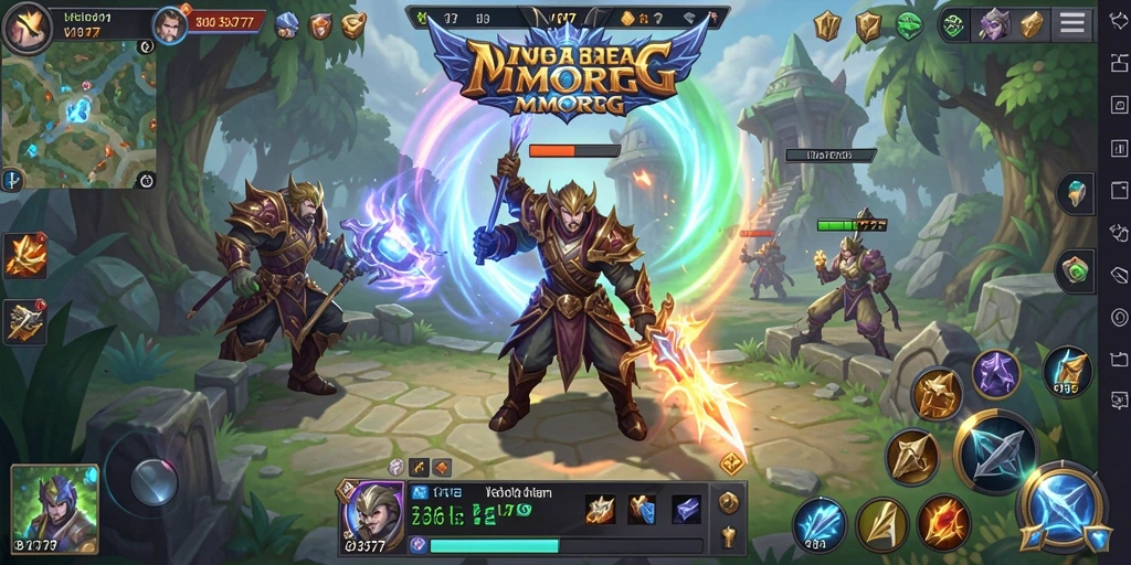 Screenshot utama VO777 menampilkan aksi pertempuran seru dalam dunia MMORPG.